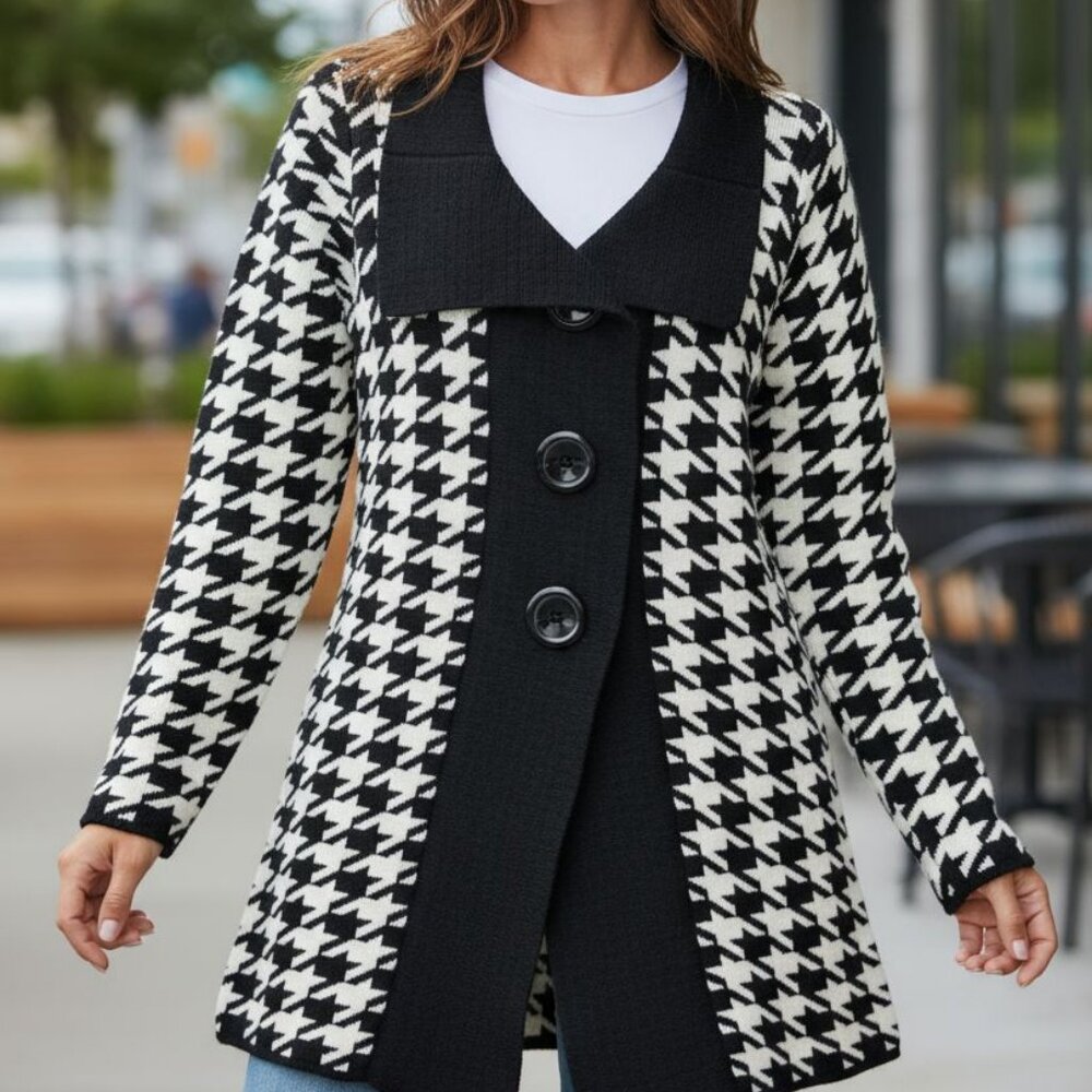 P. Luca Milano Sweater Houndstooth Pattern Acrylic Long‎ Sleeve Women's Sz Small